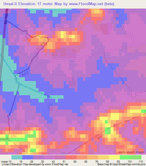 Unsal-li,North Korea Elevation Map