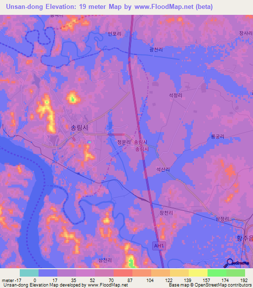 Unsan-dong,North Korea Elevation Map