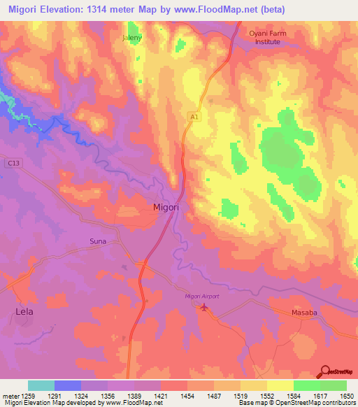 Migori,Kenya Elevation Map