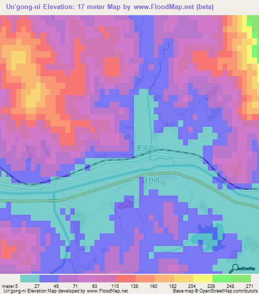 Un'gong-ni,North Korea Elevation Map