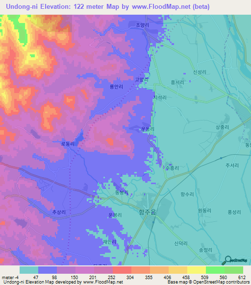 Undong-ni,North Korea Elevation Map
