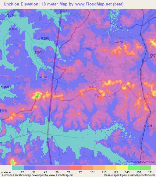 Unch'on,North Korea Elevation Map