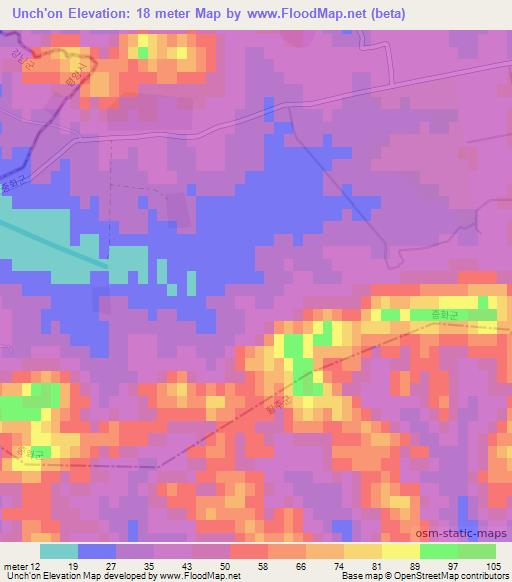 Unch'on,North Korea Elevation Map