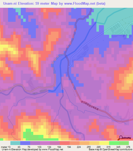 Unam-ni,North Korea Elevation Map