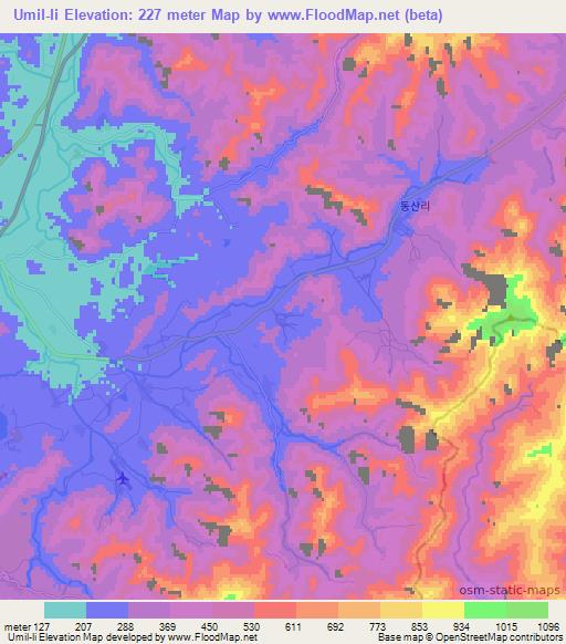 Umil-li,North Korea Elevation Map