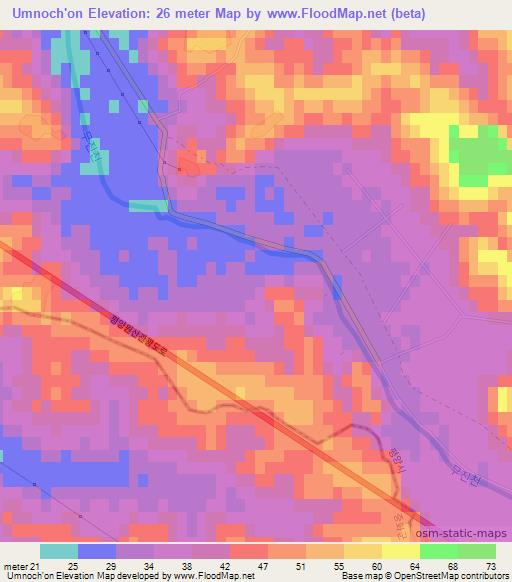 Umnoch'on,North Korea Elevation Map