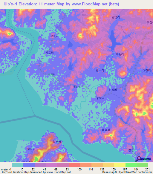 Uip'o-ri,North Korea Elevation Map