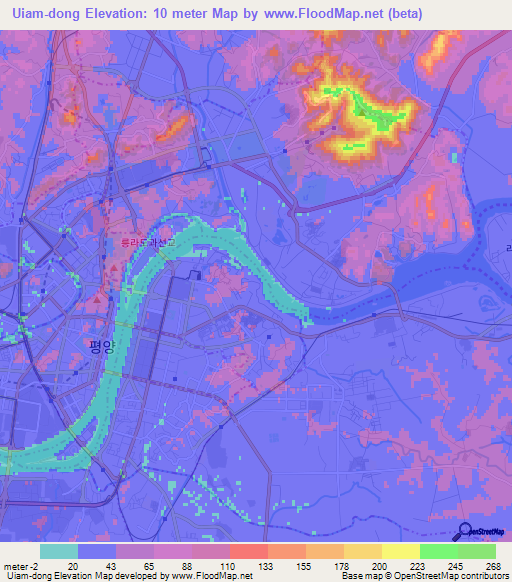 Uiam-dong,North Korea Elevation Map