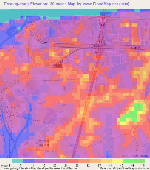 T'osong-dong,North Korea Elevation Map