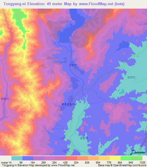 Tongyang-ni,North Korea Elevation Map