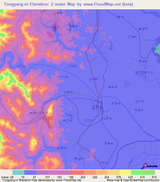 Tongyang-ni,North Korea Elevation Map