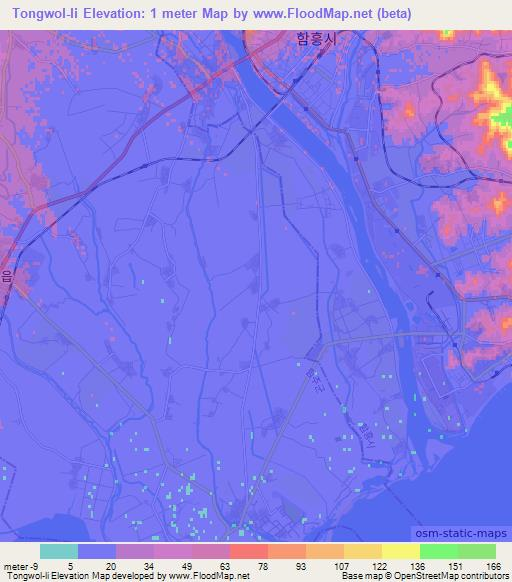 Tongwol-li,North Korea Elevation Map