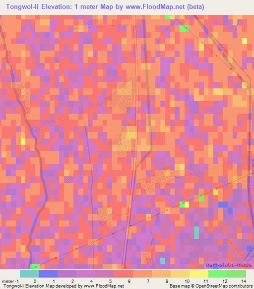 Tongwol-li,North Korea Elevation Map