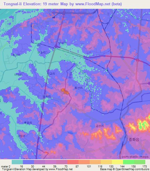 Tongsal-li,North Korea Elevation Map