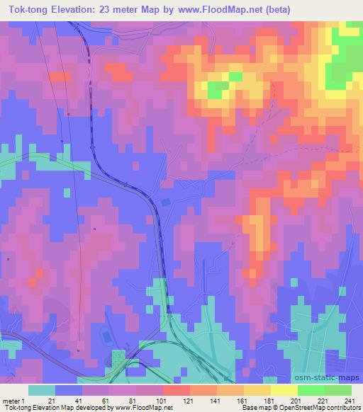 Tok-tong,North Korea Elevation Map