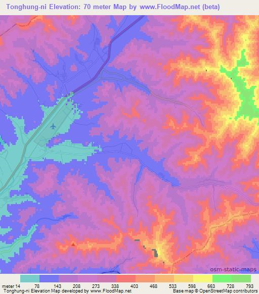 Tonghung-ni,North Korea Elevation Map