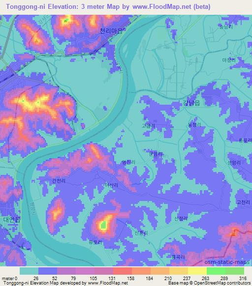 Tonggong-ni,North Korea Elevation Map