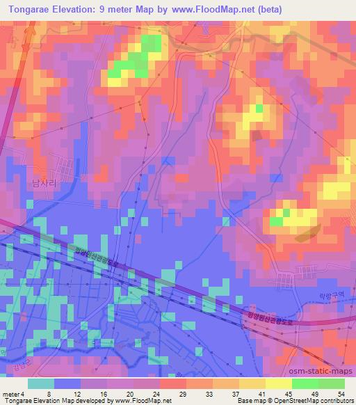 Tongarae,North Korea Elevation Map