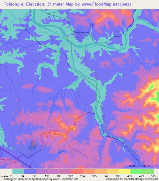 Toktong-ni,North Korea Elevation Map