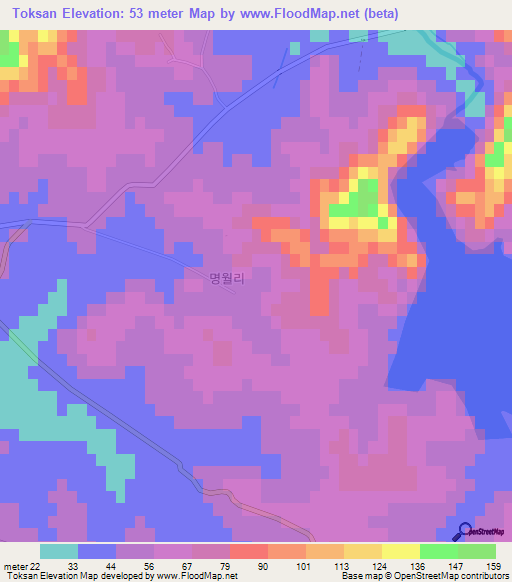 Toksan,North Korea Elevation Map