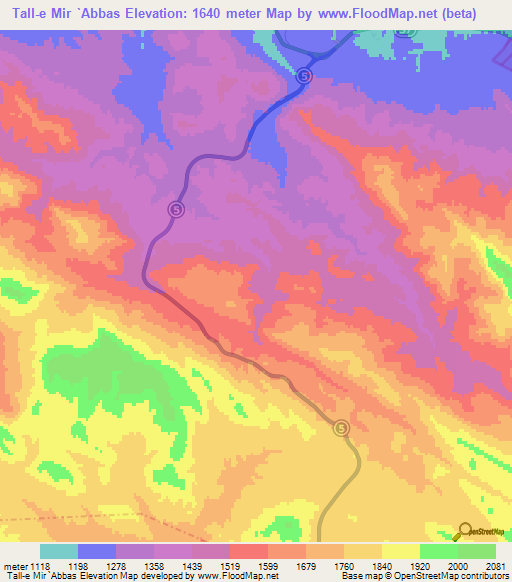 Tall-e Mir `Abbas,Iran Elevation Map