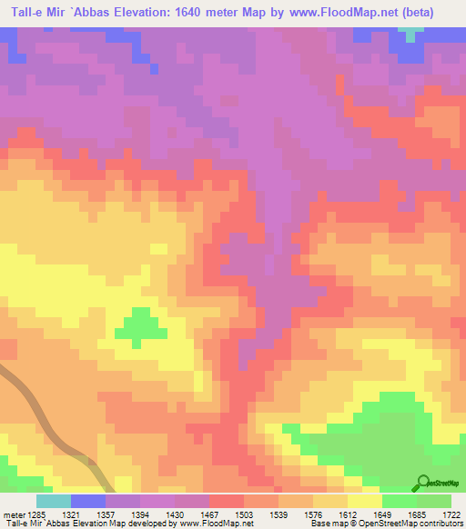 Tall-e Mir `Abbas,Iran Elevation Map