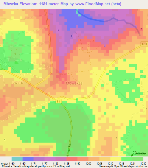 Mbweka,Kenya Elevation Map