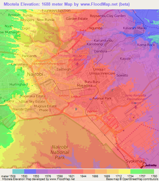 Mbotela,Kenya Elevation Map