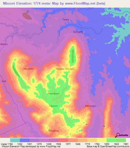 Mbooni,Kenya Elevation Map