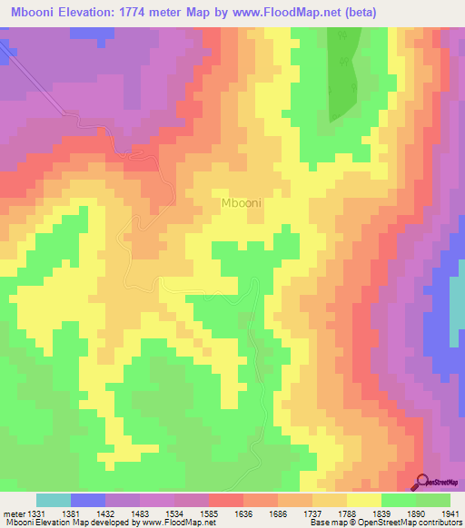 Mbooni,Kenya Elevation Map