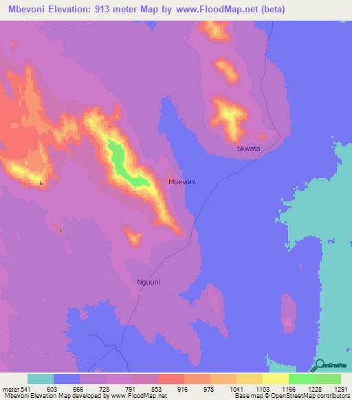 Mbevoni,Kenya Elevation Map