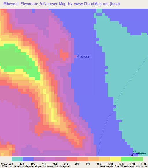 Mbevoni,Kenya Elevation Map