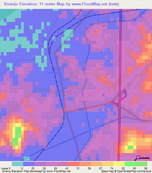 Sinanju,North Korea Elevation Map