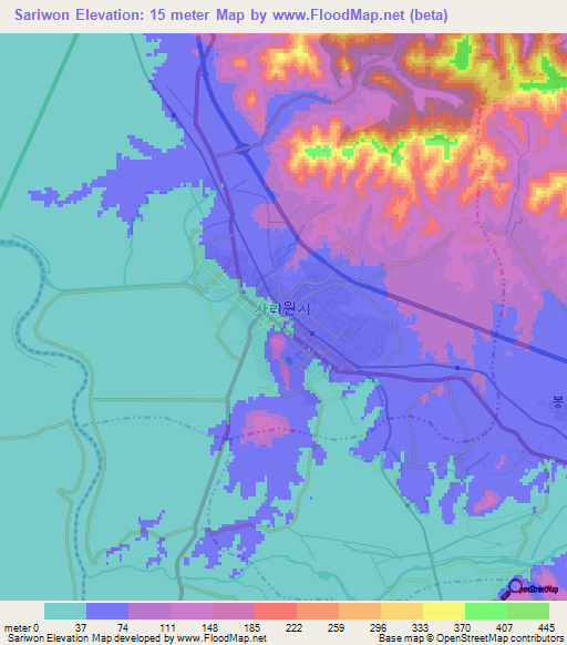 Sariwon,North Korea Elevation Map