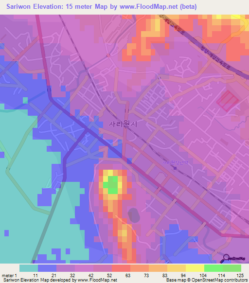 Sariwon,North Korea Elevation Map