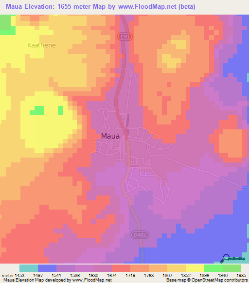 Maua,Kenya Elevation Map