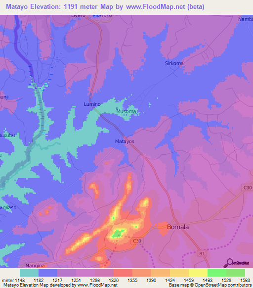Matayo,Kenya Elevation Map