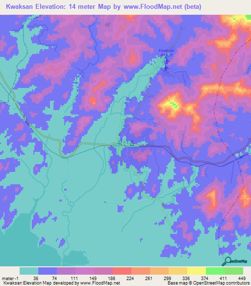 Kwaksan,North Korea Elevation Map