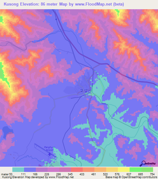 Kusong,North Korea Elevation Map