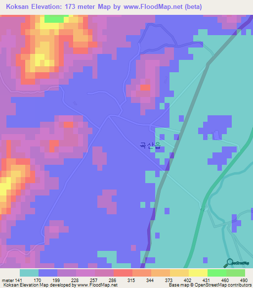 Koksan,North Korea Elevation Map