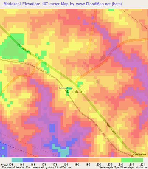Mariakani,Kenya Elevation Map