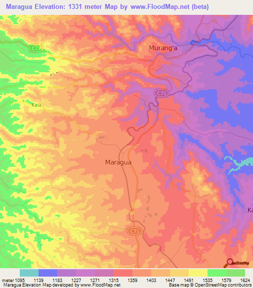 Maragua,Kenya Elevation Map