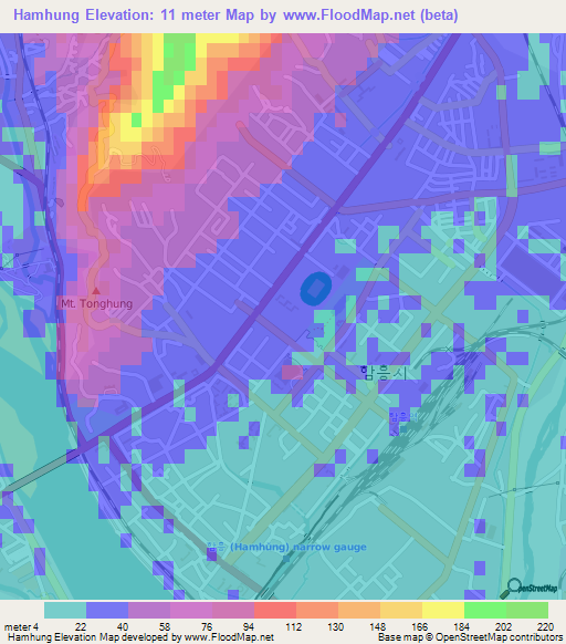 Hamhung,North Korea Elevation Map