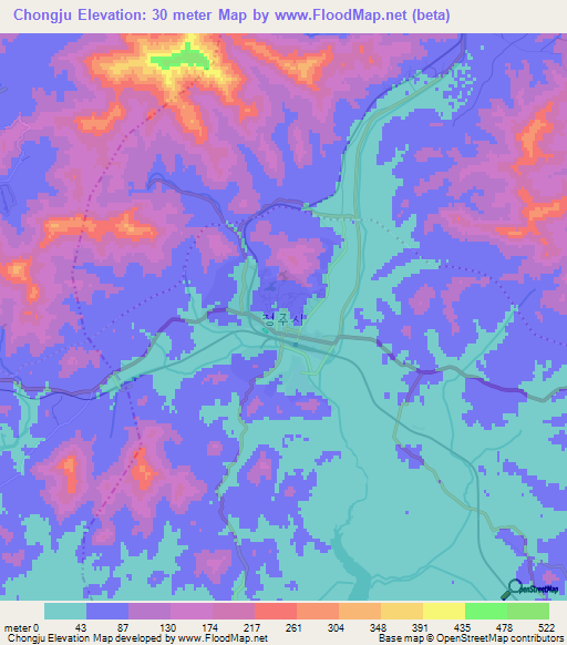 Chongju,North Korea Elevation Map