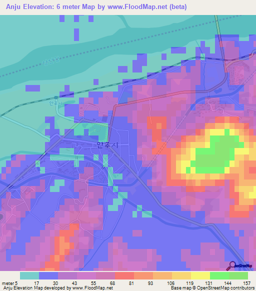 Anju,North Korea Elevation Map