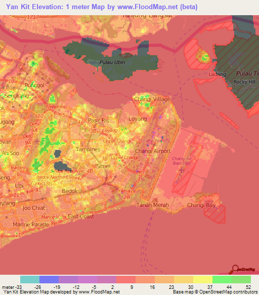 Yan Kit,Singapore Elevation Map