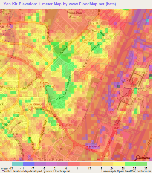 Yan Kit,Singapore Elevation Map
