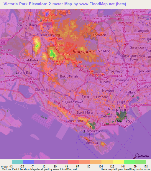 Victoria Park,Singapore Elevation Map