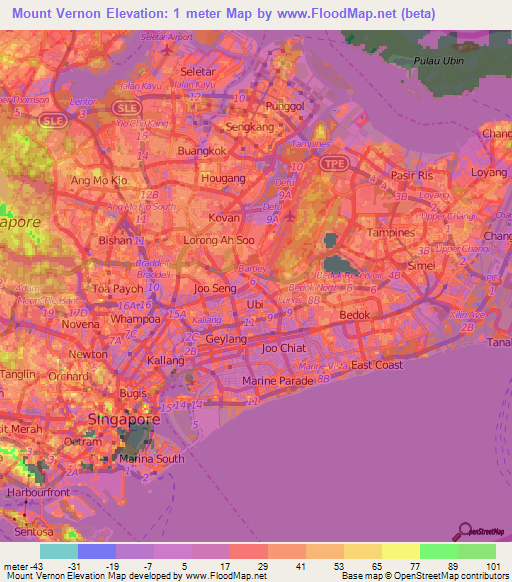 Mount Vernon,Singapore Elevation Map