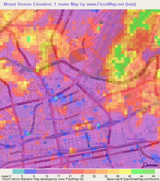Mount Vernon,Singapore Elevation Map